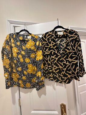 ba&sh Black and Mustard Patterned Button-Down Tops (Pair)